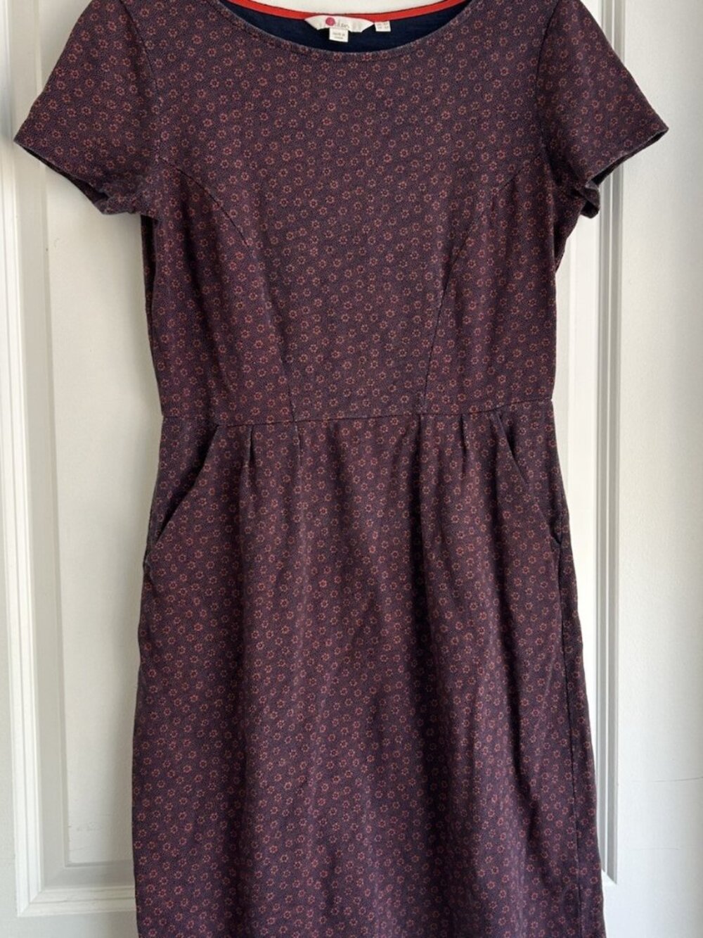 Boden Florrie Coral Red Blue Floral Jersey Dress Cotton Women’s 4P Ditzy Floral